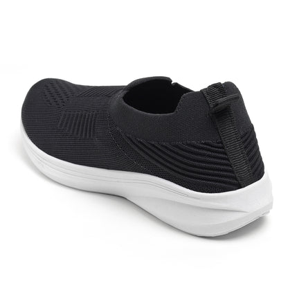 Women’s Black Knit Slip-On Walking Sneakers – Lightweight Casual Shoes