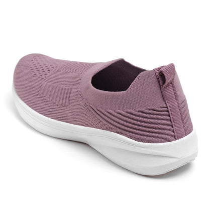 Women's Stylish Mauve Knit Slip-On Sneakers for Everyday Wear