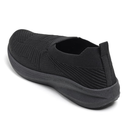 Women’s Black Knit Slip-On Sneakers – Lightweight Casual Walking Shoes