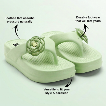 UltraSoft Healthy Steps Women’s Light Green Rose Flower Platform Flip-Flops