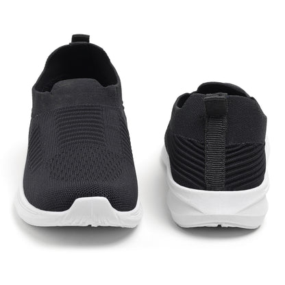 Women’s Black Knit Slip-On Walking Sneakers – Lightweight Casual Shoes