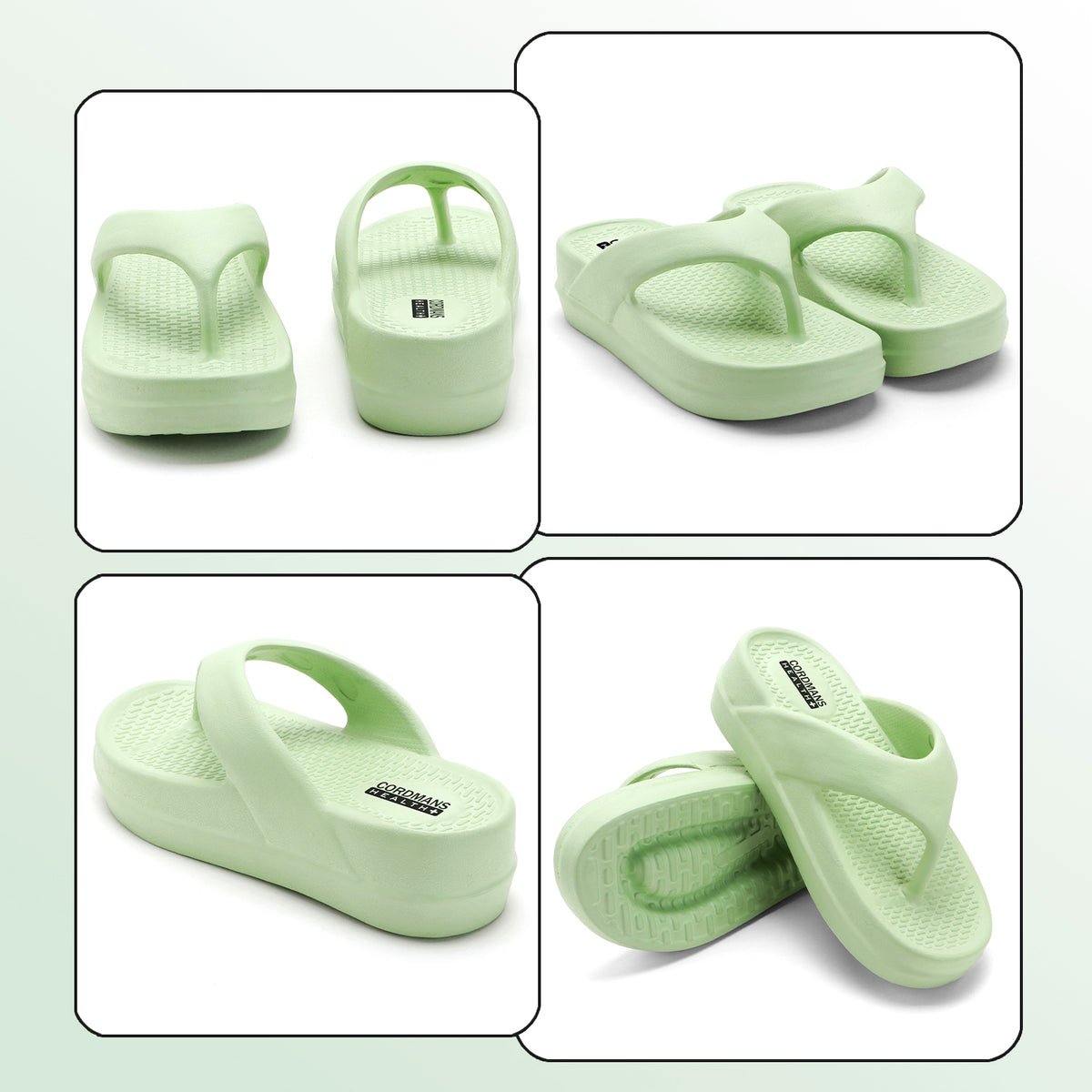 Green Platform Flip-Flops for Women – Textured Sole Casual Slippers