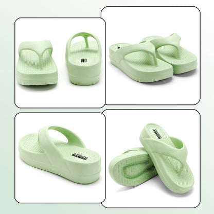 Green Platform Flip-Flops for Women – Textured Sole Casual Slippers