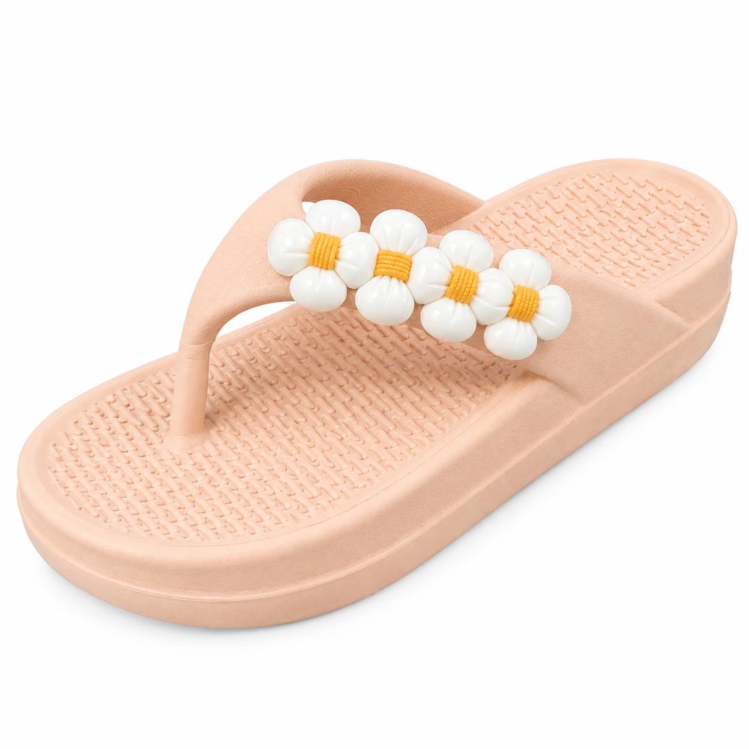 UltraSoft Healthy Steps Women’s Peach Floral Platform Flip-Flops