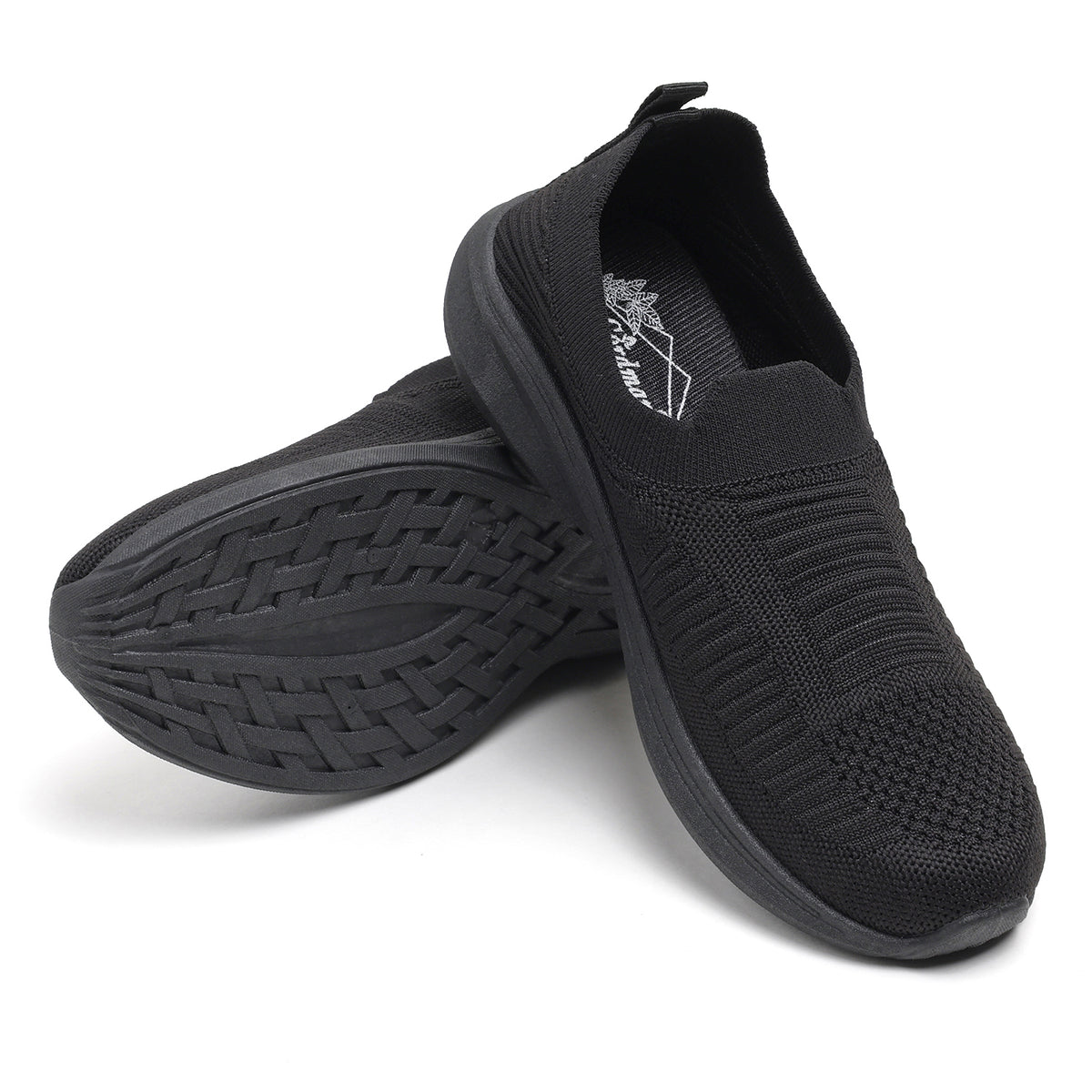 Women’s Black Knit Slip-On Sneakers – Lightweight Casual Walking Shoes