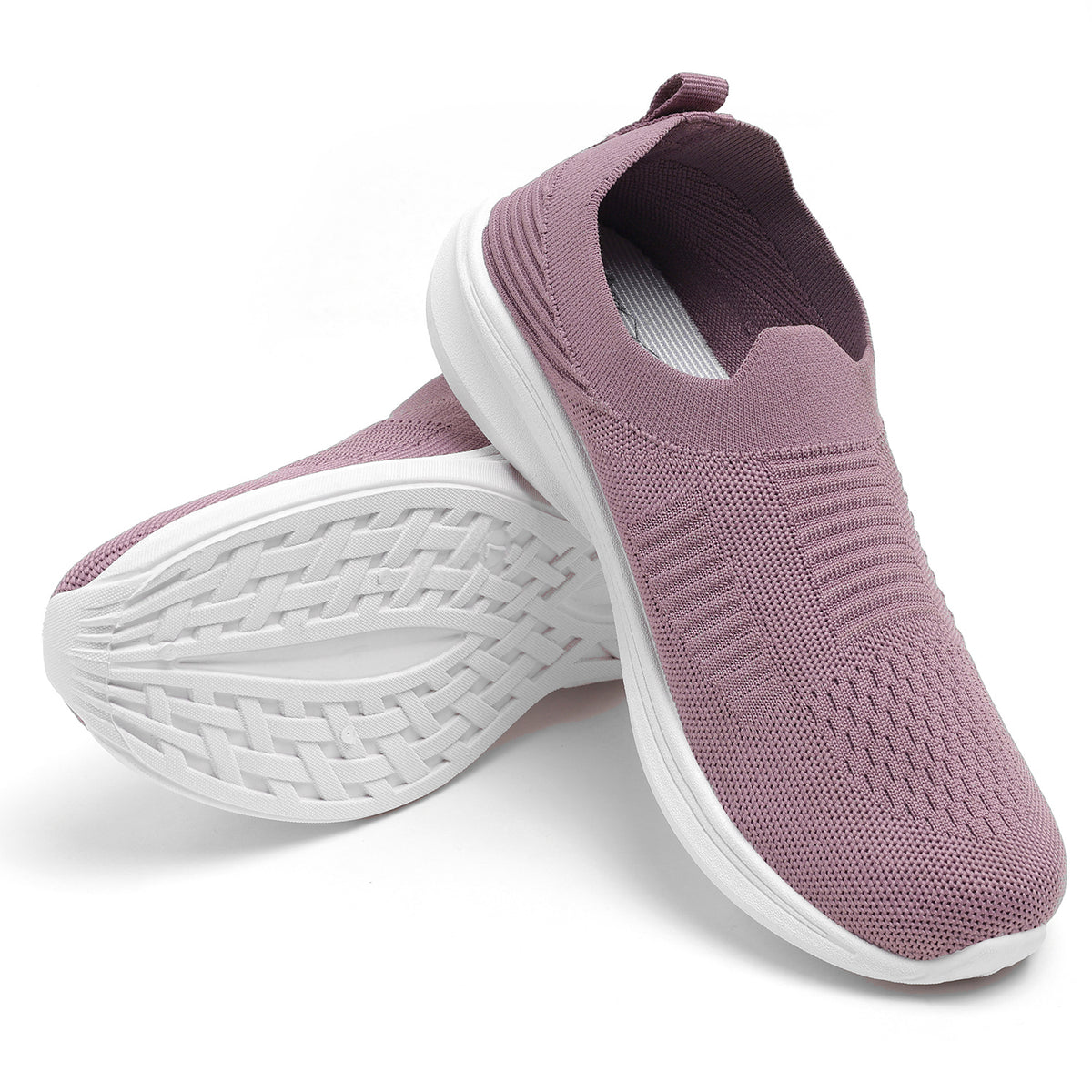 Women's Stylish Mauve Knit Slip-On Sneakers for Everyday Wear