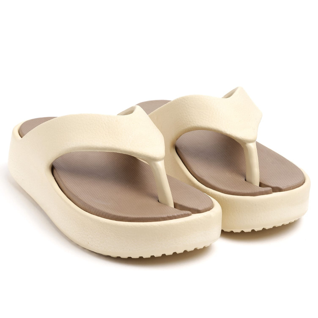Jasmin Brown Platform Flip-Flops for Women – Two-Tone Thick Sole Casual Slippers