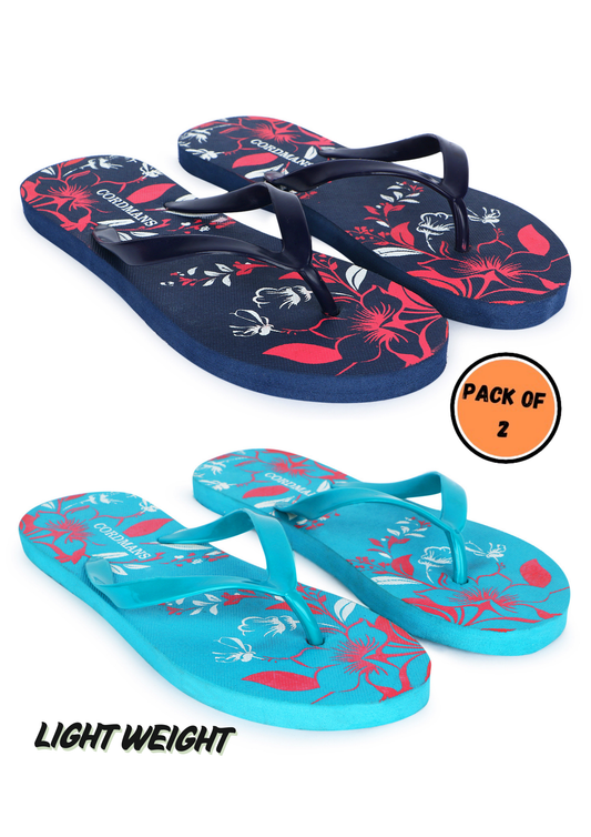 Cordmans CoastalBloom Duo – Pack of 2 Women’s Navy & Aqua Floral Flip‑Flops