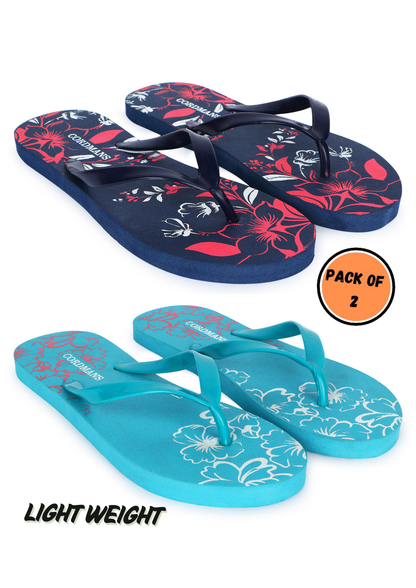 Cordmans TropiTwist Duo – Pack of 2 Women’s Aqua & Navy Floral Flip-Flops