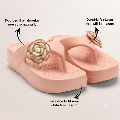 UltraSoft Healthy Steps Women’s Peach Rose Flower Platform Flip-Flops with Anti-Skid Sole