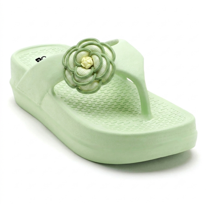 UltraSoft Healthy Steps Women’s Light Green Rose Flower Platform Flip-Flops