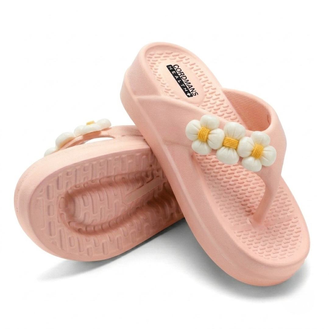 UltraSoft Healthy Steps Women’s Peach Floral Platform Flip-Flops
