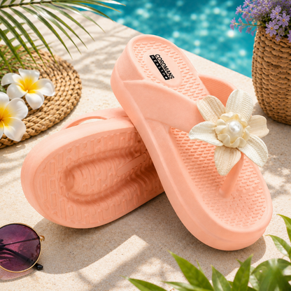 UltraSoft Healthy Steps Women’s Pink Pearl Flower Platform Flip-Flops