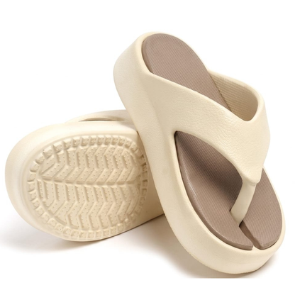 Jasmin Brown Platform Flip-Flops for Women – Two-Tone Thick Sole Casual Slippers