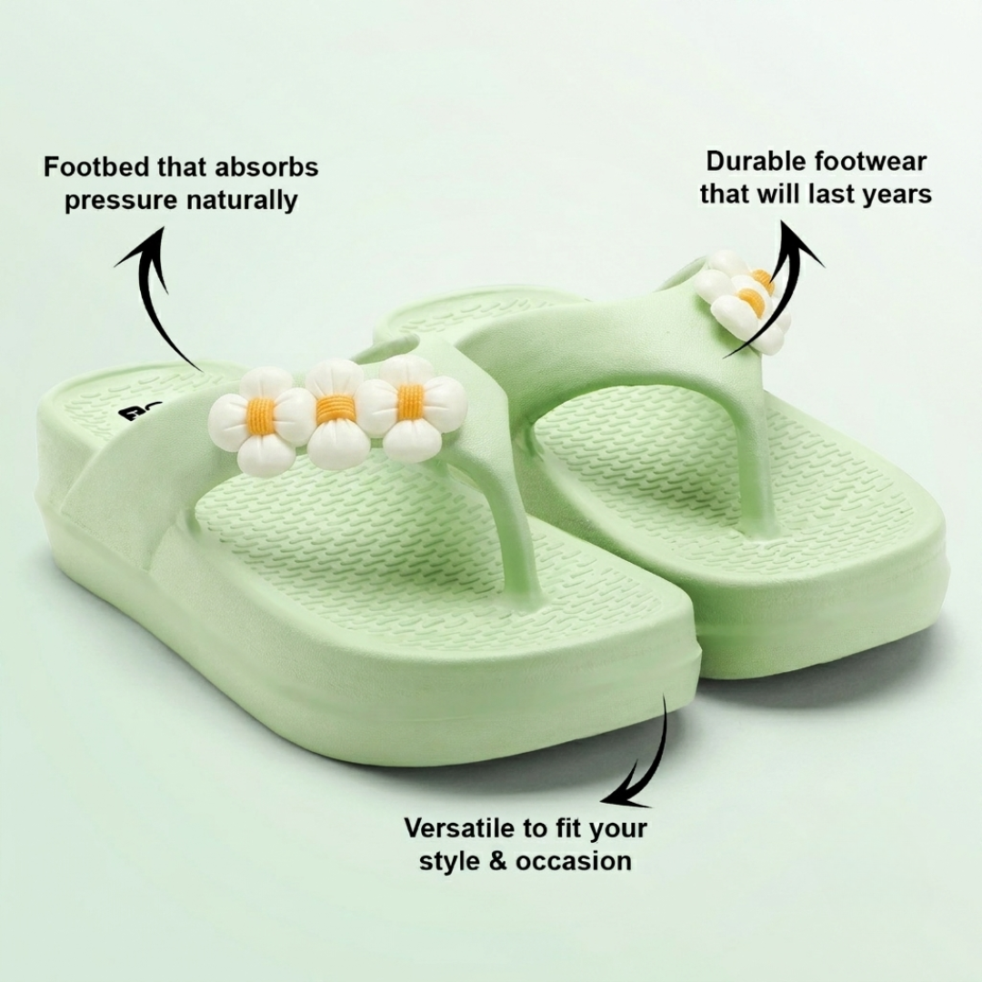 UltraSoft Healthy Steps Women’s Floral Green Platform Flip-Flops