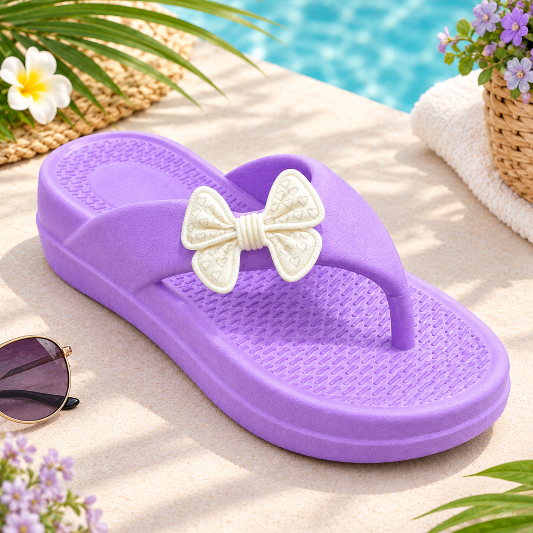 Women's Purple Bow Flip-Flop Slippers – Cute Casual Sandals