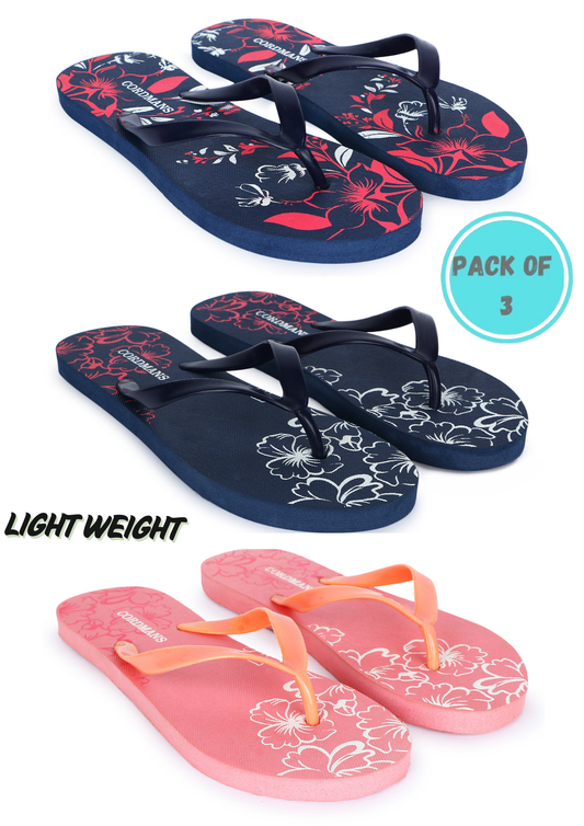 Peach, Navy Blue, blue Combo Floral Print Flip Flops – Comfortable & Trendy Slippers by Cordmans