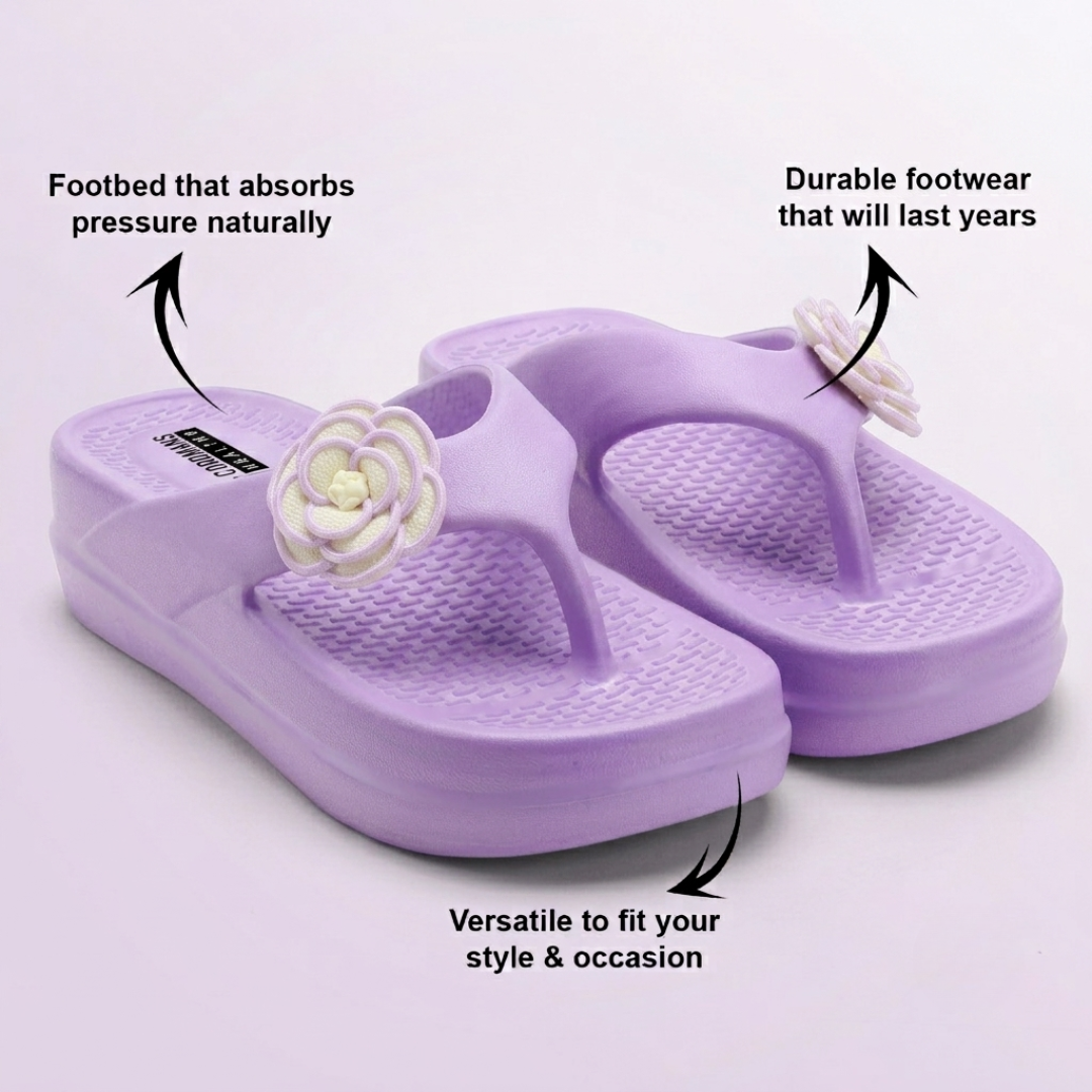 UltraSoft Healthy Steps Women’s Lavender Rose Flower Platform Flip-Flops