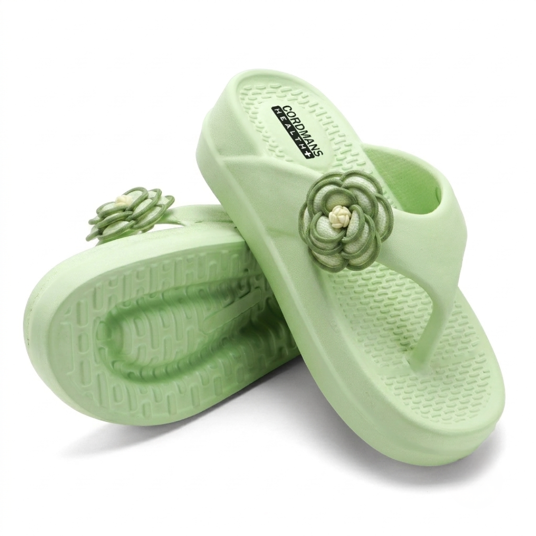UltraSoft Healthy Steps Women’s Light Green Rose Flower Platform Flip-Flops