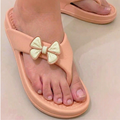 Women's Pink Bow Flip-Flop Slippers – Stylish Casual Sandals
