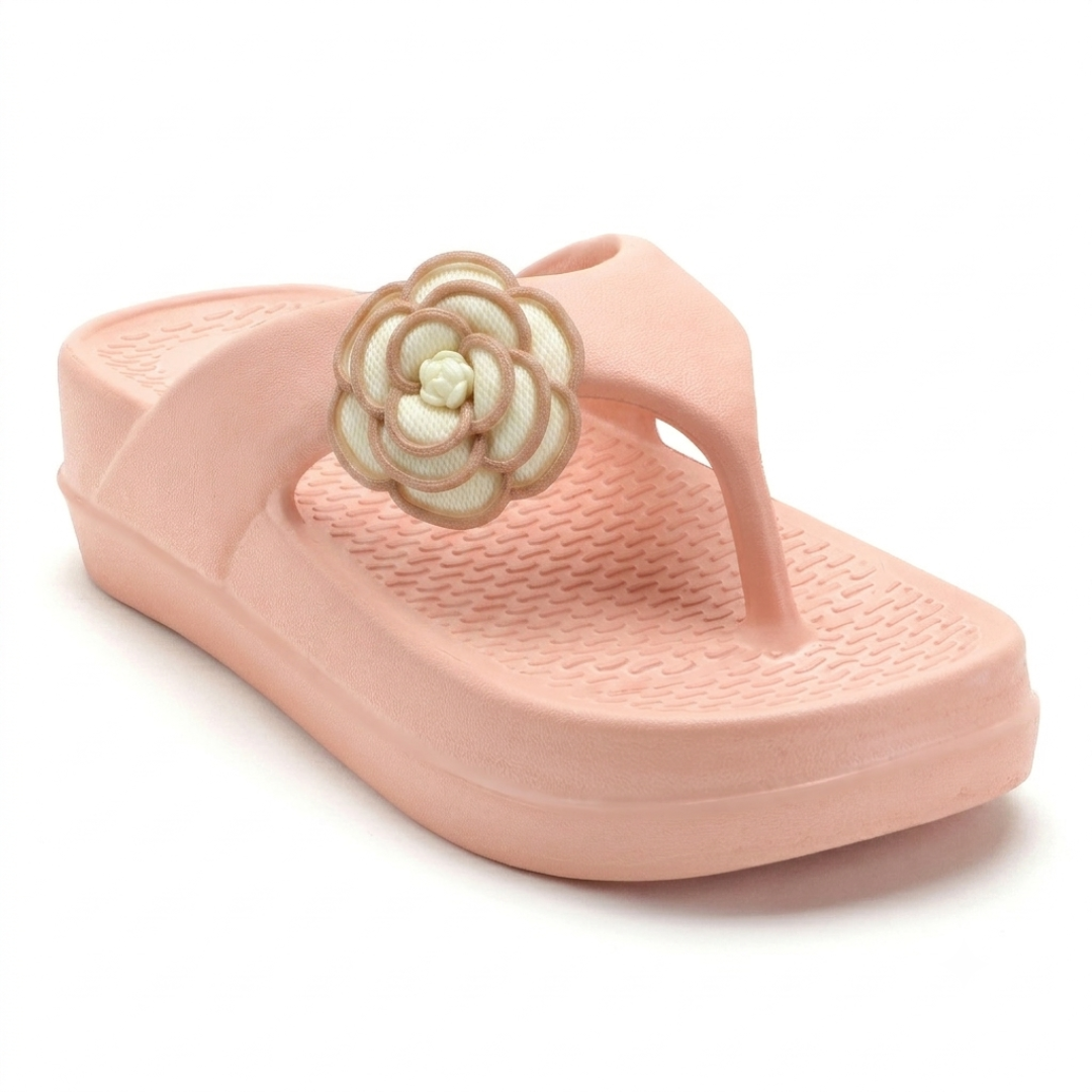 UltraSoft Healthy Steps Women’s Peach Rose Flower Platform Flip-Flops with Anti-Skid Sole