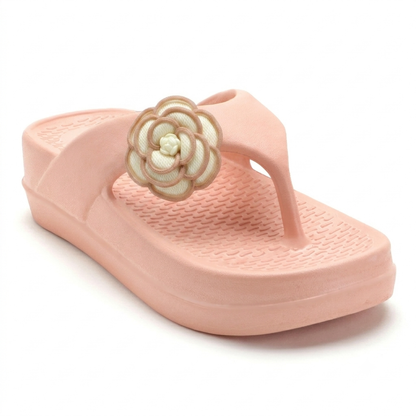 UltraSoft Healthy Steps Women’s Peach Rose Flower Platform Flip-Flops with Anti-Skid Sole