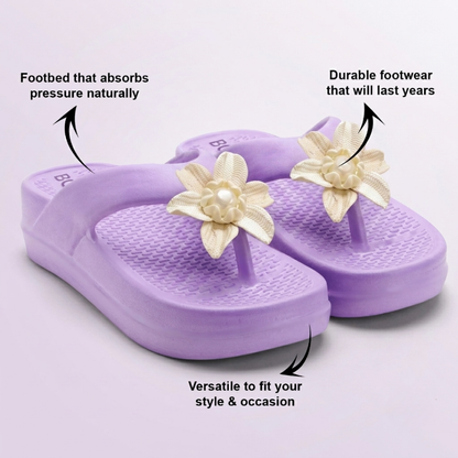 UltraSoft Healthy Steps Women’s Purple Pearl Flower Platform Flip-Flops