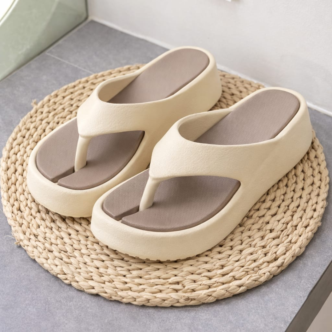 Jasmin Brown Platform Flip-Flops for Women – Two-Tone Thick Sole Casual Slippers