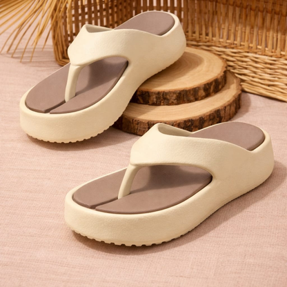 Jasmin Brown Platform Flip-Flops for Women – Two-Tone Thick Sole Casual Slippers