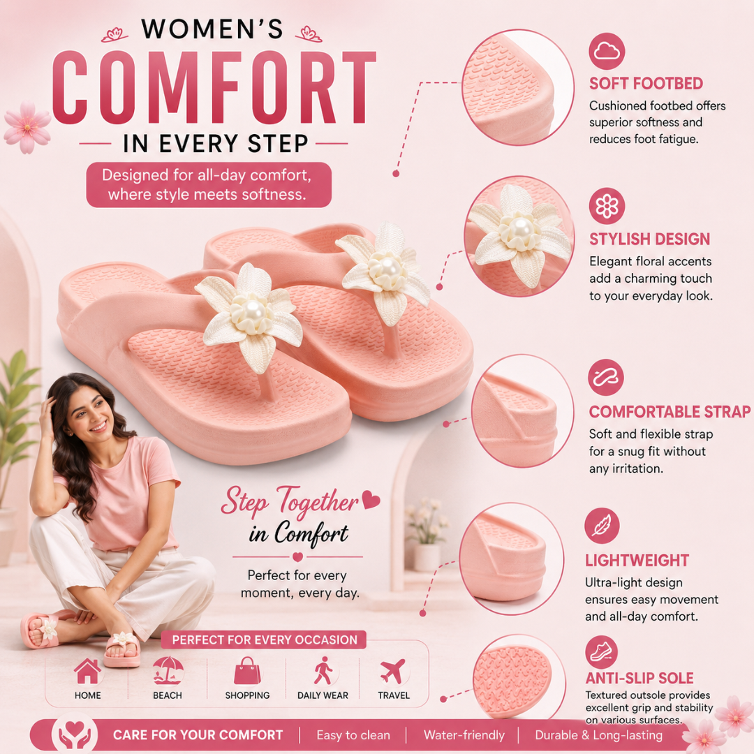 UltraSoft Healthy Steps Women’s Pink Pearl Flower Platform Flip-Flops