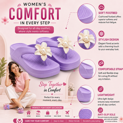 UltraSoft Healthy Steps Women’s Purple Pearl Flower Platform Flip-Flops