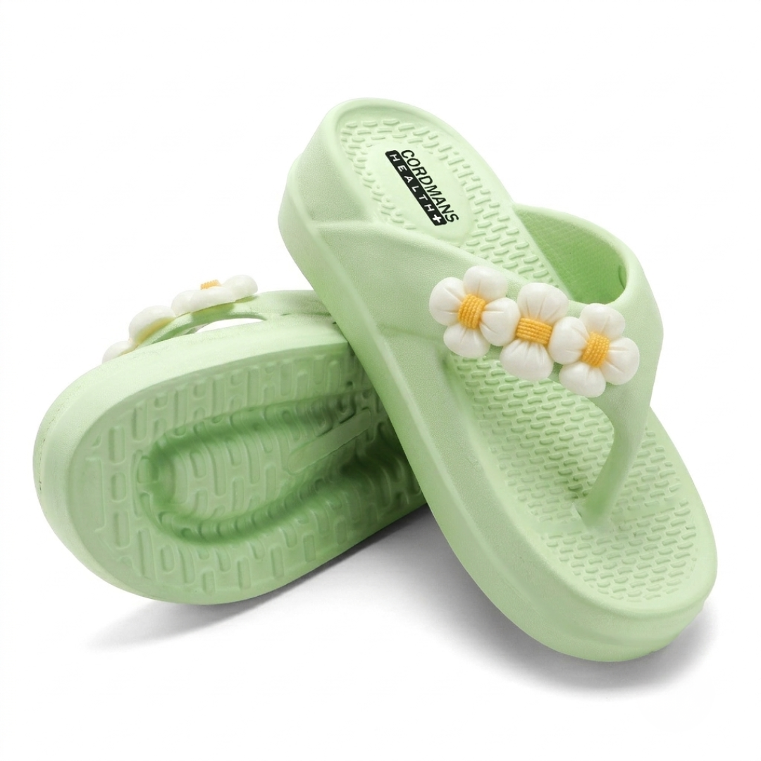 UltraSoft Healthy Steps Women’s Floral Green Platform Flip-Flops