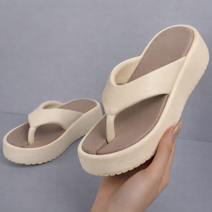 Jasmin Brown Platform Flip-Flops for Women – Two-Tone Thick Sole Casual Slippers