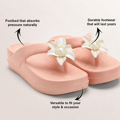 UltraSoft Healthy Steps Women’s Pink Pearl Flower Platform Flip-Flops