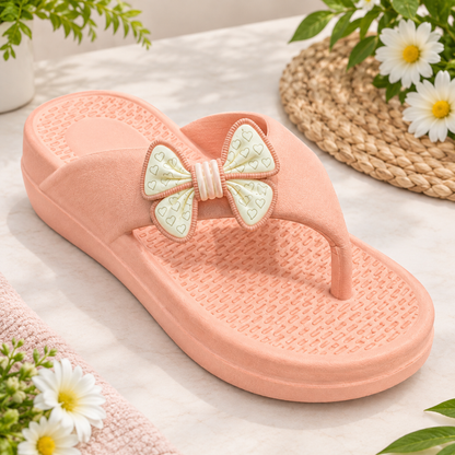 Women's Pink Bow Flip-Flop Slippers – Stylish Casual Sandals