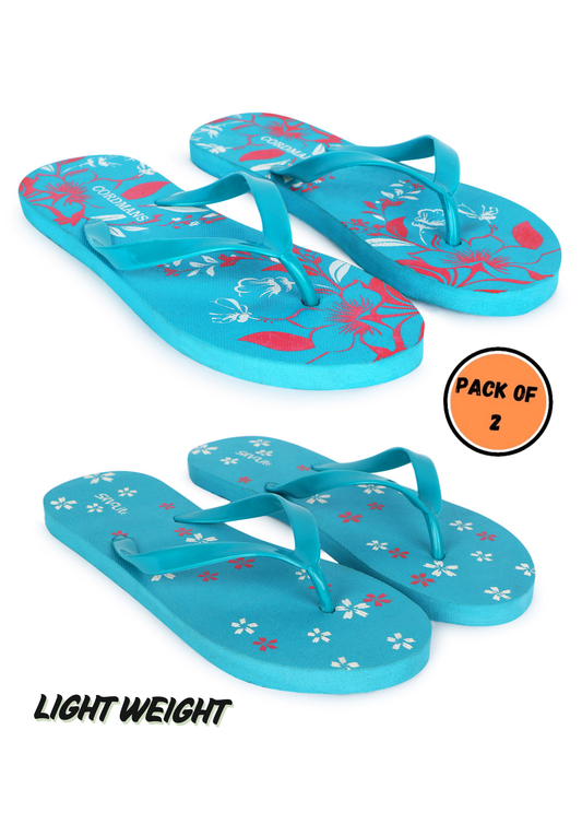 Cordmans AquaBloom Duo – Pack of 2 Women’s Aqua Floral Flip-Flops