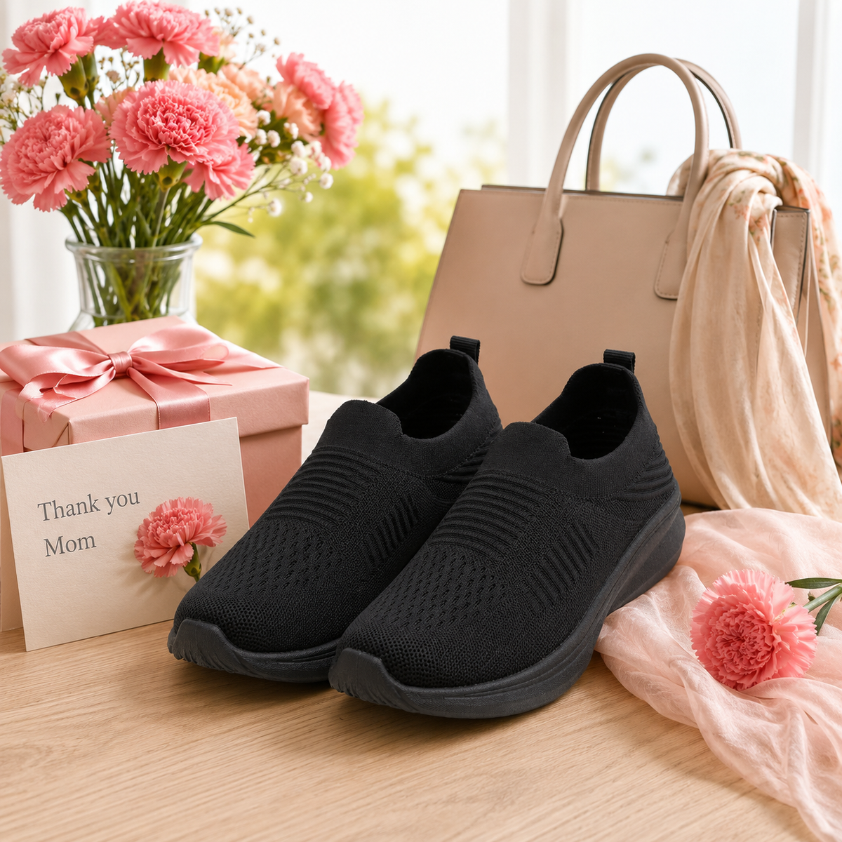 Women’s Black Slip-On Walking Shoes – Lightweight & Comfortable