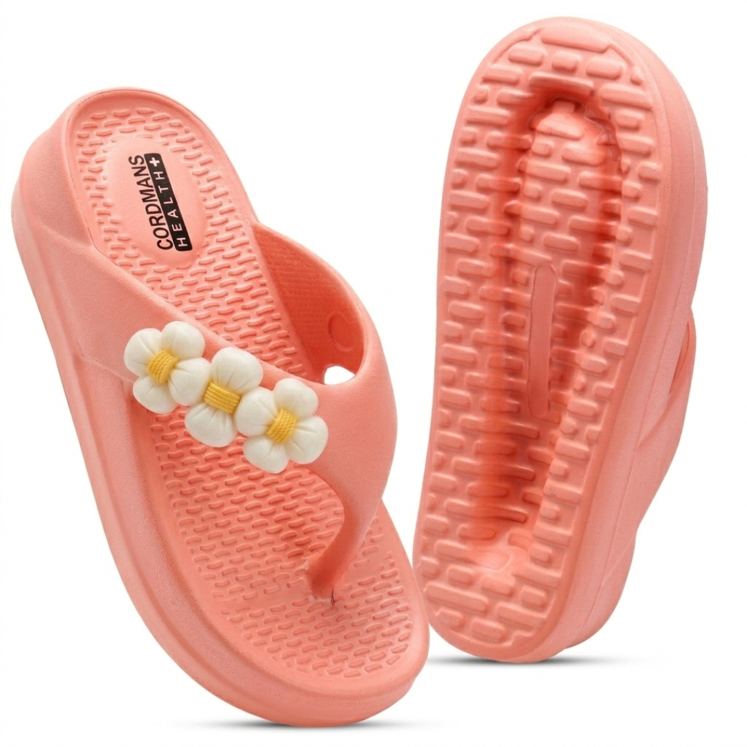 UltraSoft Healthy Steps Women’s Peach Floral Platform Flip-Flops