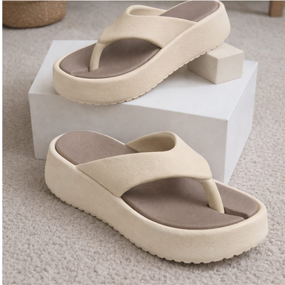 Jasmin Brown Platform Flip-Flops for Women – Two-Tone Thick Sole Casual Slippers