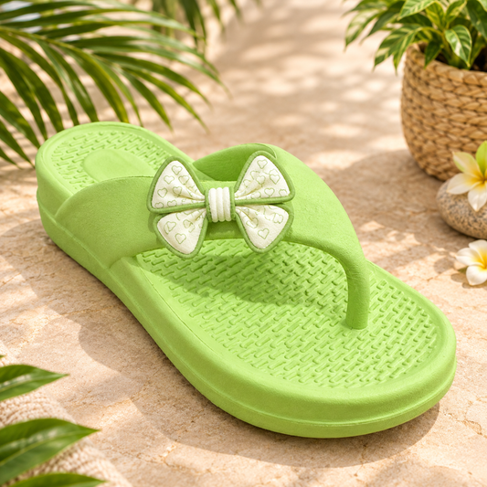 Women’s Green Bow Flip-Flop Sandals – Stylish Casual Summer Slippers