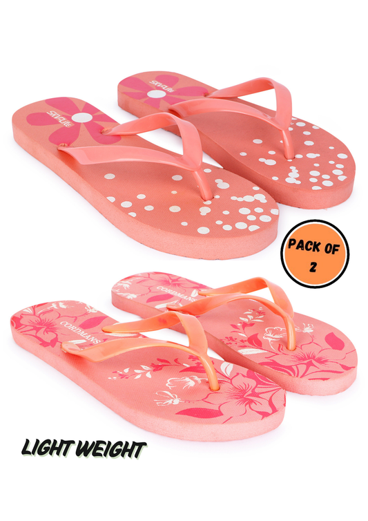 Cordmans PinkBliss Duo – Pack of 2 Women’s Pink Floral & Polka Dot Flip-Flops