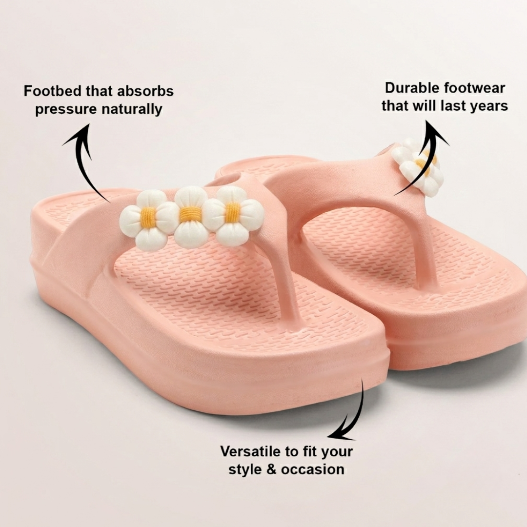 UltraSoft Healthy Steps Women’s Peach Floral Platform Flip-Flops