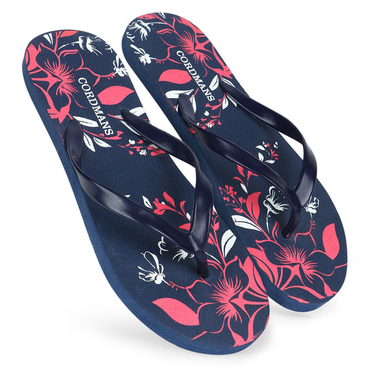 Peach, Navy Blue, blue Combo Floral Print Flip Flops – Comfortable & Trendy Slippers by Cordmans
