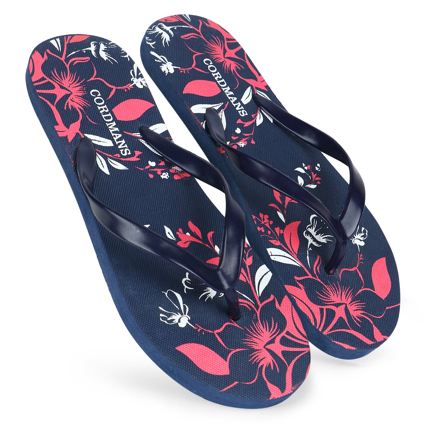 Peach, Navy, Sky Blue Combo Floral Print Flip Flops – Comfortable & Trendy Slippers