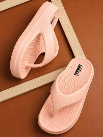 Pink Platform Flip-Flops for Women – Minimalist Wide Strap Casual Slippers