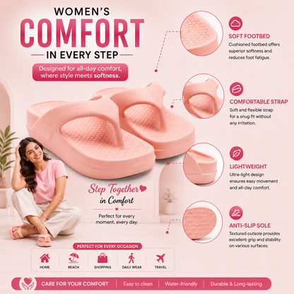 Pink Platform Flip-Flops for Women – Minimalist Wide Strap Casual Slippers