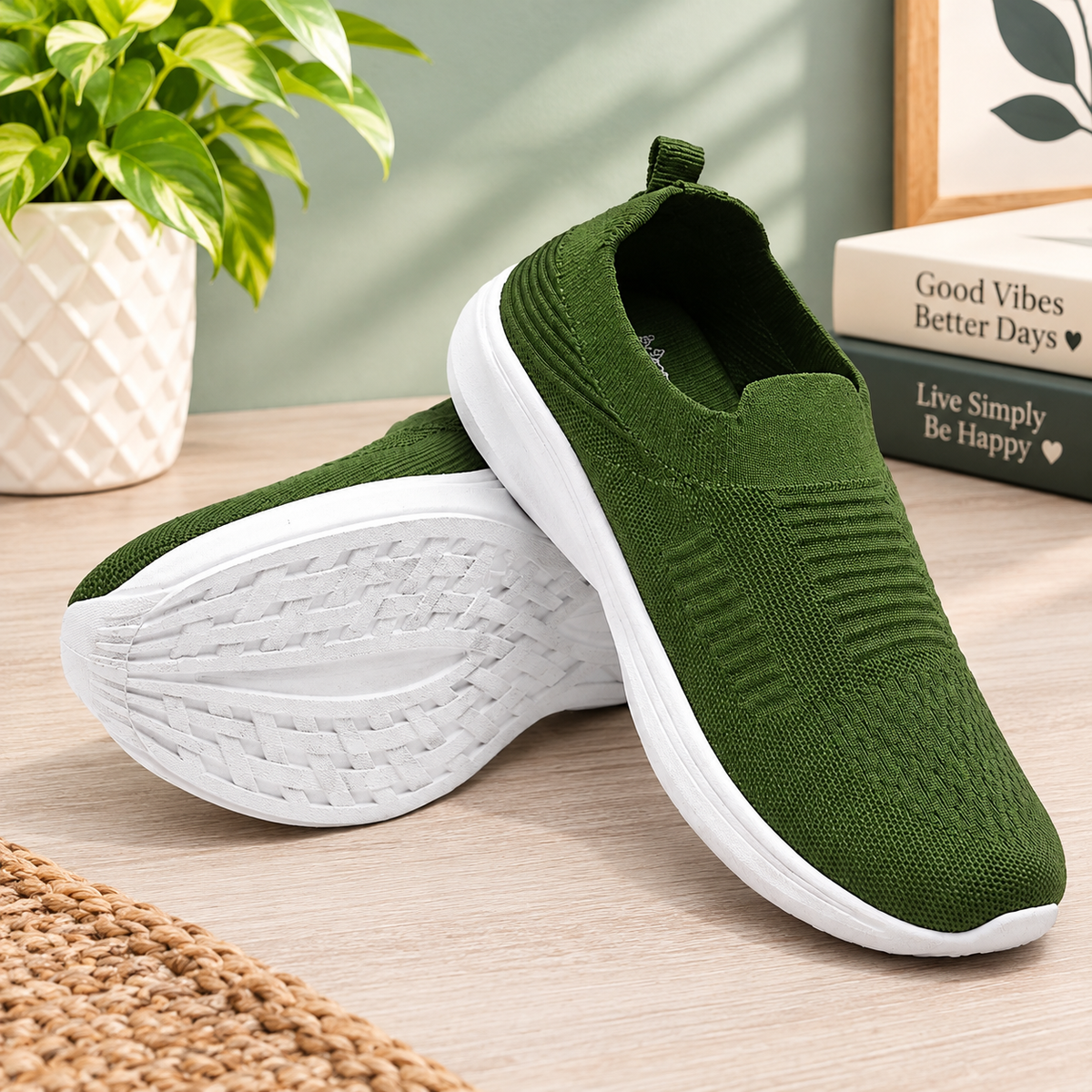 Women’s Olive Green Lightweight Knit Slip-On Sneakers