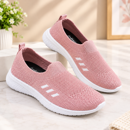 Women's Pink Knit Slip-On Sneakers with Stylish White Sole