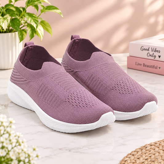Women's Stylish Mauve Knit Slip-On Sneakers for Everyday Wear