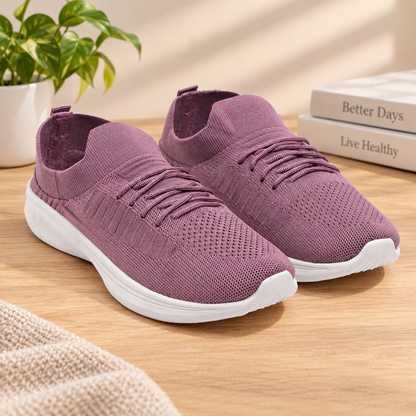 Women’s Mauve Knit Slip-On Sneakers – Lightweight Comfort Walking Shoes